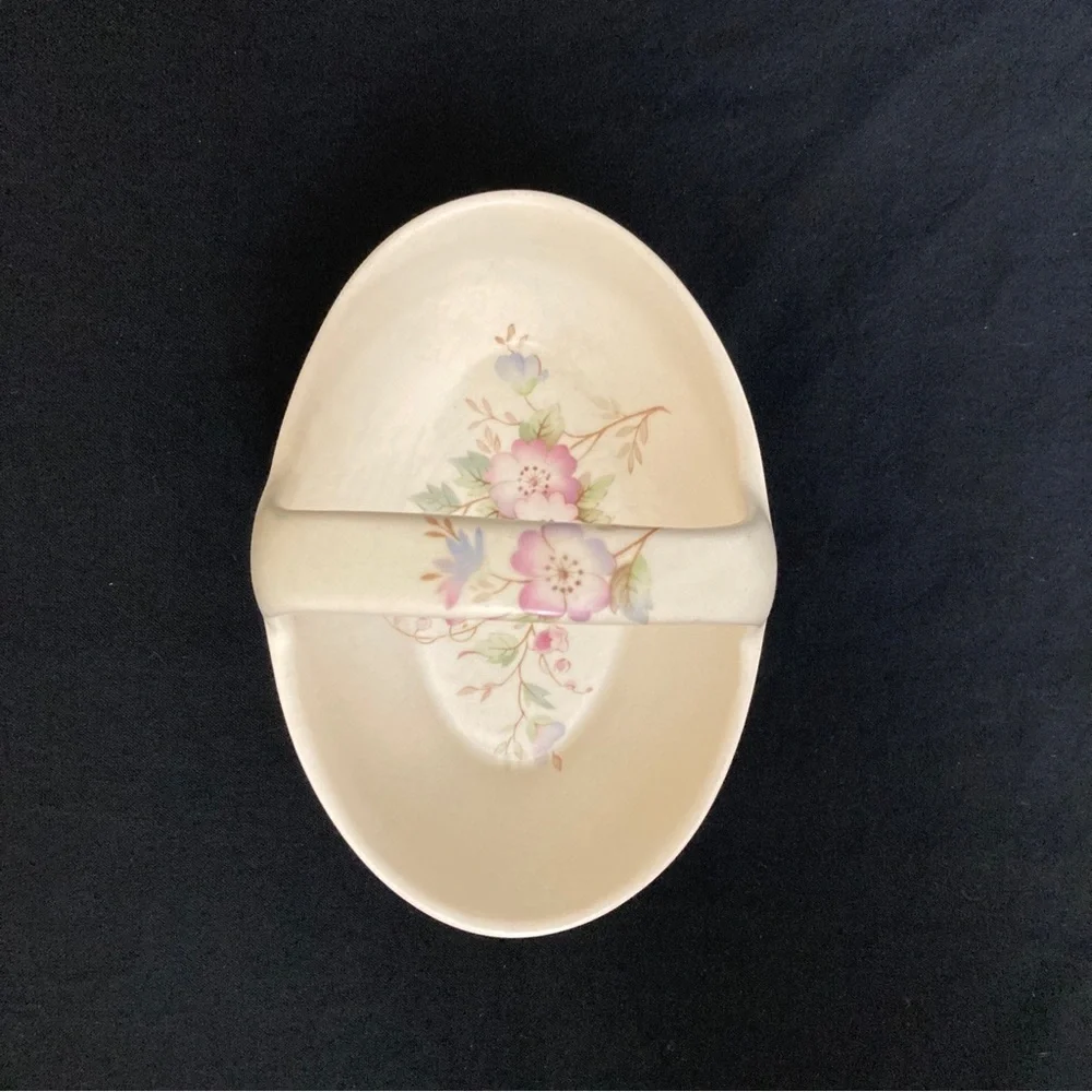 Vtg Aldridge Pottery Co Floral Dish w/‎ Handle England Cottage